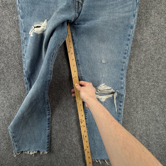 Levis Premium 501s Jeans Blue Denim Distressed Button Fly Women Straight Crop - Picture 7 of 16